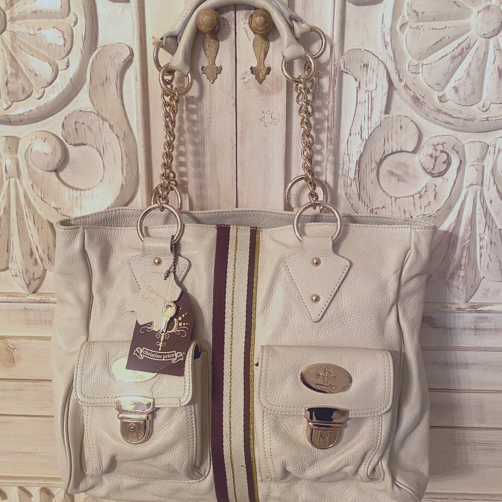 NEW Christine Price Shoulder Bag Beige Leather Gold Hardware Handbag
